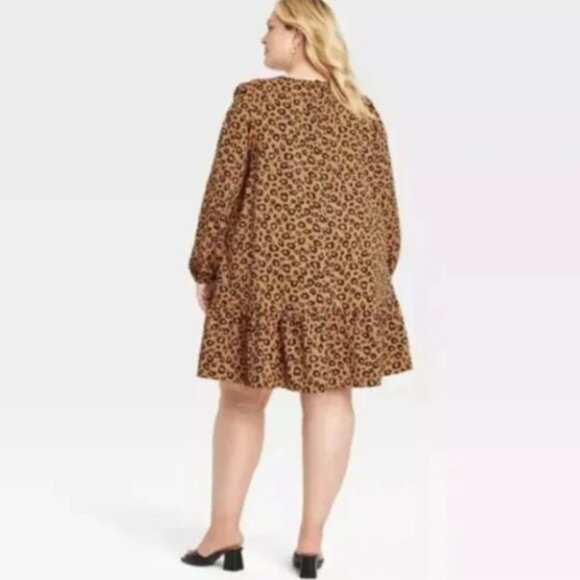 AVA & VIV Animal Cheetah Leopard Shift Ruffle Knee Length Midi Dress 1X NWT - Picture 2 of 3